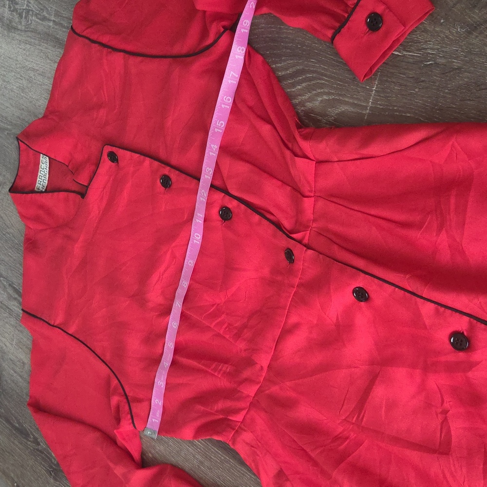 Vintage Frances Henaghan Long Sleeve Button Down Wrap Dress Retro Red Small - Picture 8 of 11